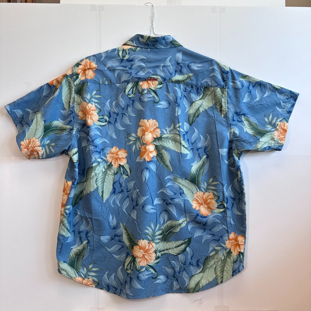 Vintage 90s-Y2K Point Zero Orange Label Hawaiian Shirt XL Blue Floral Hibiscus - Picture 7 of 7